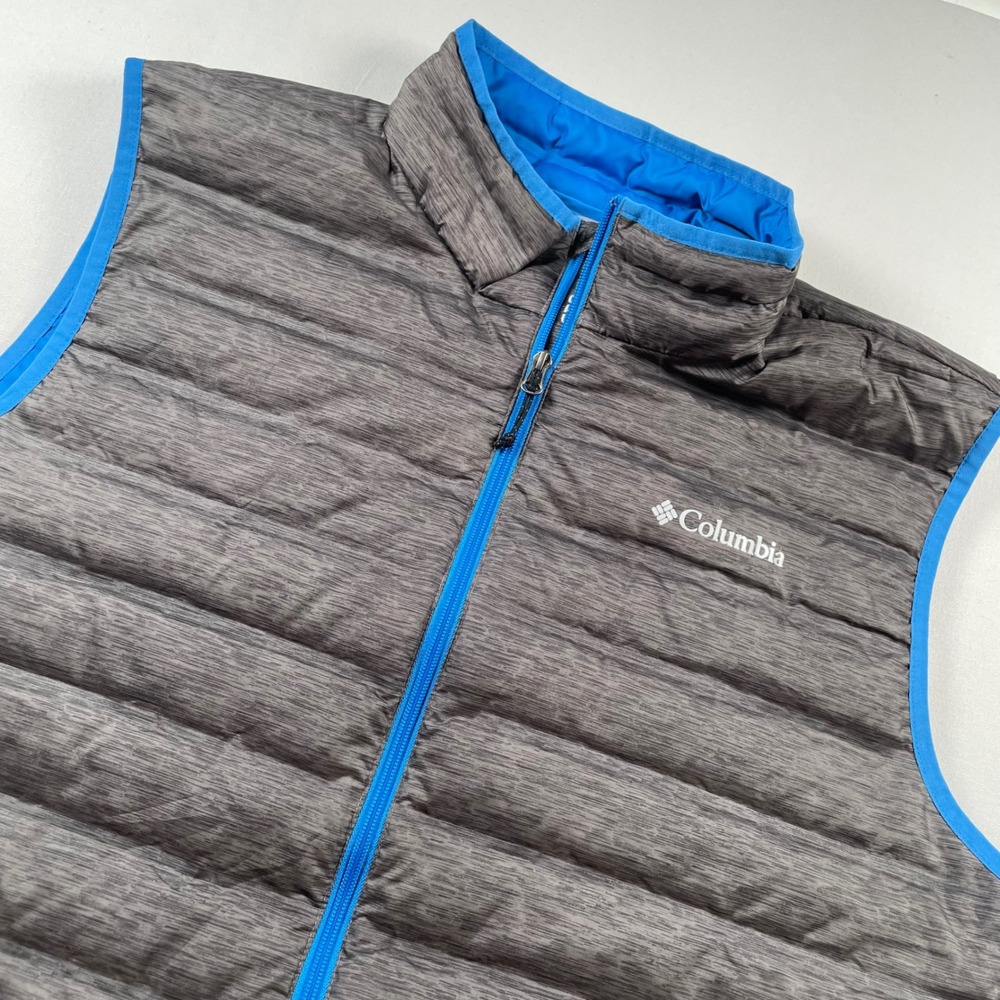 Columbia Mens XXL 650 TurboDown Puffer Vest Gray Blue Heathered Full Zip Outdoor